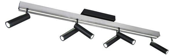 Trio Lighting Spot de plafon Zeno LED, 6 spoturi, aluminiu periat/negru, metal, reglabil, Metalic, Camera de zi / sufragerie, Metal, Modern