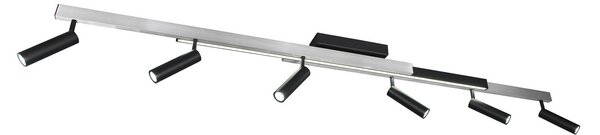 Trio Lighting Spot de plafon Zeno LED, 6 spoturi, aluminiu periat/negru, metal, reglabil, Metalic, Camera de zi / sufragerie, Metal, Modern