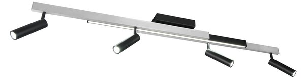 Trio Lighting Spot plafon LED Zeno, 4 spoturi, aluminiu periat/negru, metal, reglabil, Metalic, Camera de zi / sufragerie, Metal, Modern