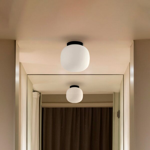 FARO BARCELONA Plafonieră pentru baie Amelia, negru/opal, sticlă, Ø 21,5 cm, reglabil, Negru, Baie, Sticlă, Modern