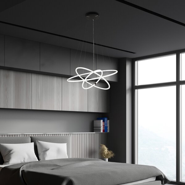 Searchlight Lampă suspendată cu LED Revolve, 3 becuri, alb, acrilic, dimabil, Alb, Camera de zi / sufragerie, Plastic, Modern