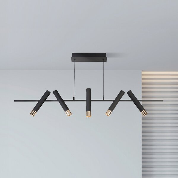 Searchlight Lampă suspendată Cylinder LED, negru/oglucid, metal, 120 cm lungime, Negru, Camera de zi / sufragerie, Metal, Modern