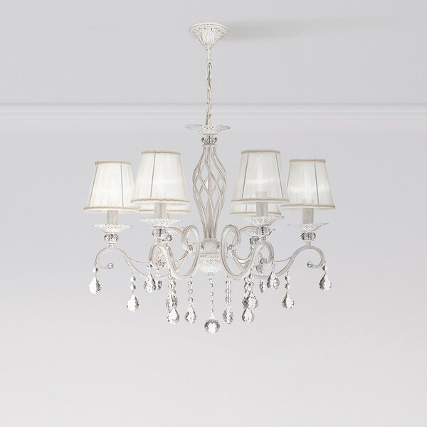 Maytoni Grace candelabru, alb, 6 becuri, organza, E14, reglabil, Alb, Camera de zi / sufragerie, Metal, Design