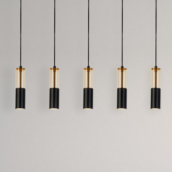 Searchlight Lampă suspendată Merrygold, negru/ambră, metal, GU10, 5 becuri., reglabil, Negru, Camera de zi / sufragerie, Metal, Modern