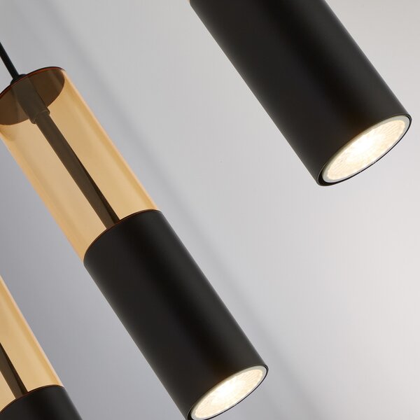 Searchlight Lampă suspendată Merrygold, negru/ambră, metal, GU10, 5 becuri., reglabil, Negru, Camera de zi / sufragerie, Metal, Modern