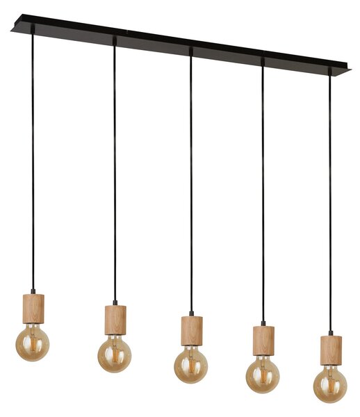 Searchlight Lampă suspendată Spinny, grindă, 115 cm, 5 becuri, lemn de cauciuc, E27, reglabil, Lemn, Camera de zi / sufragerie, Lemn, Modern