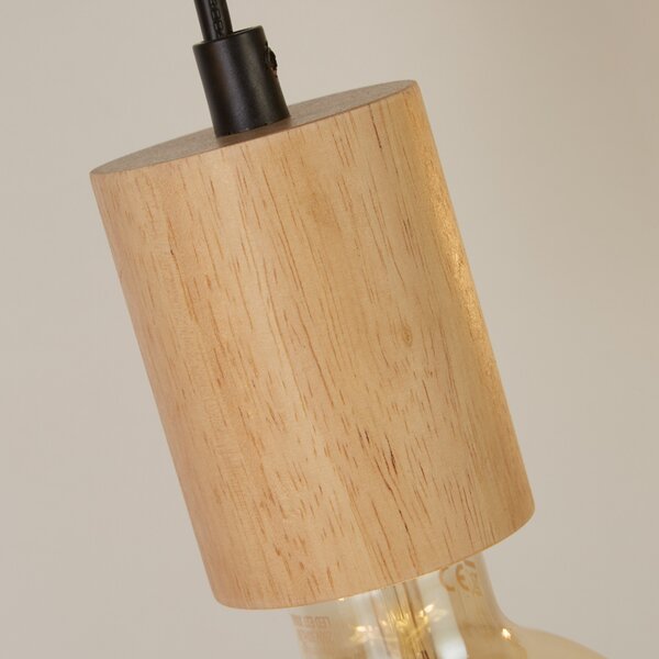 Searchlight Lampă suspendată Spinny, grindă, 115 cm, 5 becuri, lemn de cauciuc, E27, reglabil, Lemn, Camera de zi / sufragerie, Lemn, Modern