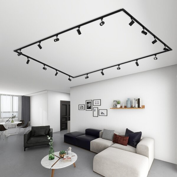 Lindby Sistem de șine Linaro, GU10, 18 lămpi, negru, reglabil, Negru, Hol, Aluminiu, Modern, Plafon cu flacără multiplă