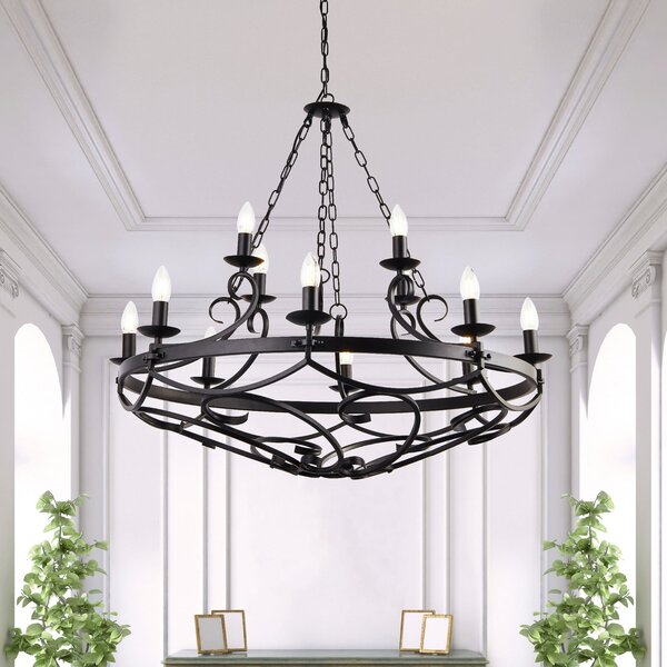 Searchlight Candelabru Cartwheel III, 12 becuri, Ø 89cm, negru, metal, reglabil, Negru, Camera de zi / sufragerie, Metal, Antichitate, Candelabru
