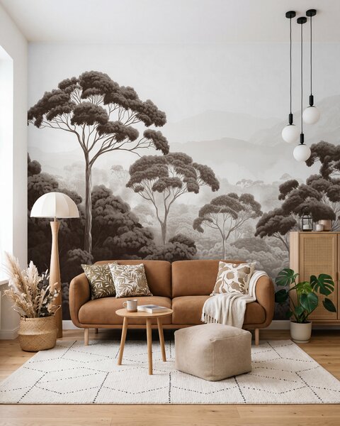 Tapet Jungla pădure, munți, tropical, natură, copaci mari, culori maro, Fototapet Natură, w02739v2 : Uwalls.ro