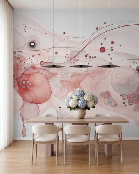 Tapet Artă abstractă cu cerneală, stil fluid, paletă de culori roz , Fototapet Acuarelă, w02744v1 : Uwalls.ro