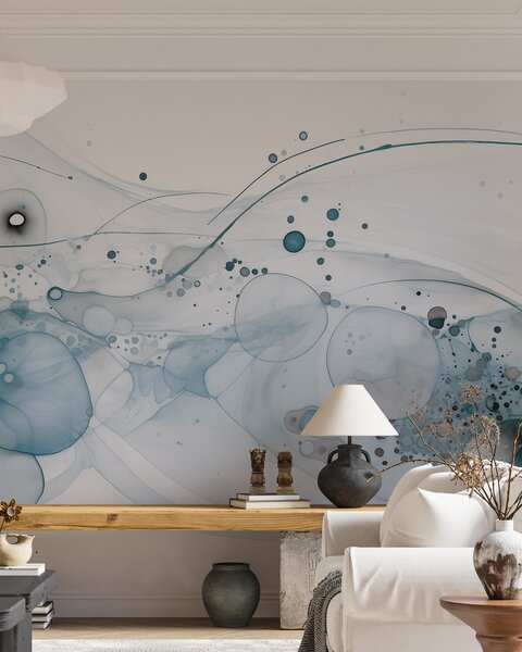 Tapet Artă abstractă cu cerneală, stil fluid, paletă de culori albastre , Fototapet Acuarelă, w02744v2 : Uwalls.ro