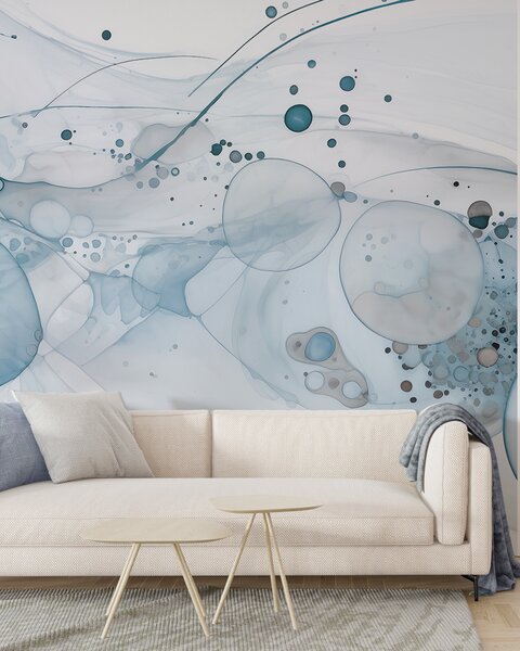 Tapet Artă abstractă cu cerneală, stil fluid, paletă de culori albastre , Fototapet Acuarelă, w02744v2 : Uwalls.ro