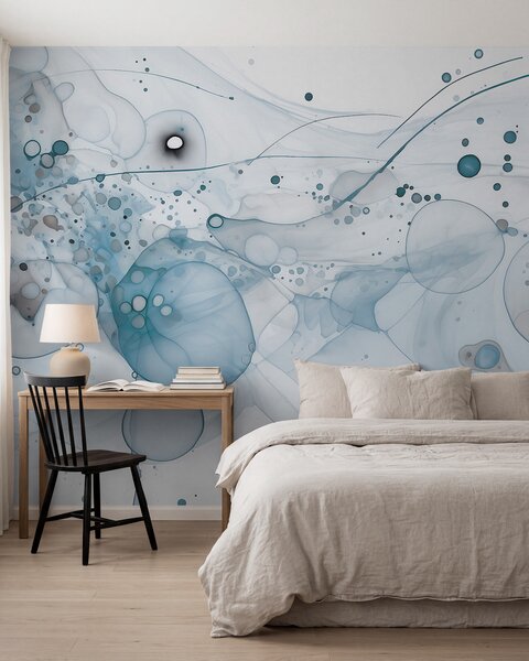Tapet Artă abstractă cu cerneală, stil fluid, paletă de culori albastre , Fototapet Acuarelă, w02744v2 : Uwalls.ro