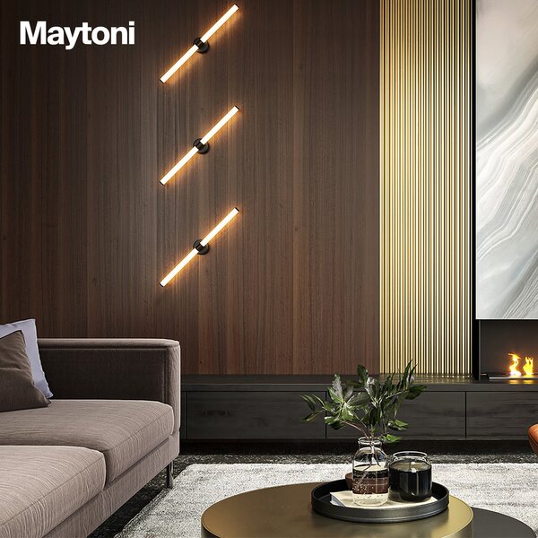 Maytoni Aplică de perete cu LED Axis, aurie, înălțime 63 cm, Auriu / Alamă, Camera de zi / sufragerie, Aluminiu, Modern