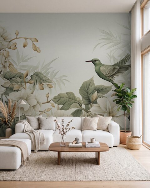 Tapet Peisaj tropical cu flori, Fototapet Acuarelă, w02844 : Uwalls.ro