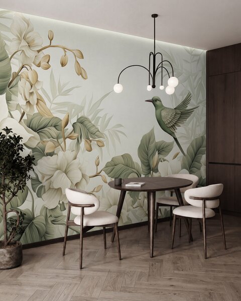 Tapet Peisaj tropical cu flori, Fototapet Acuarelă, w02844 : Uwalls.ro