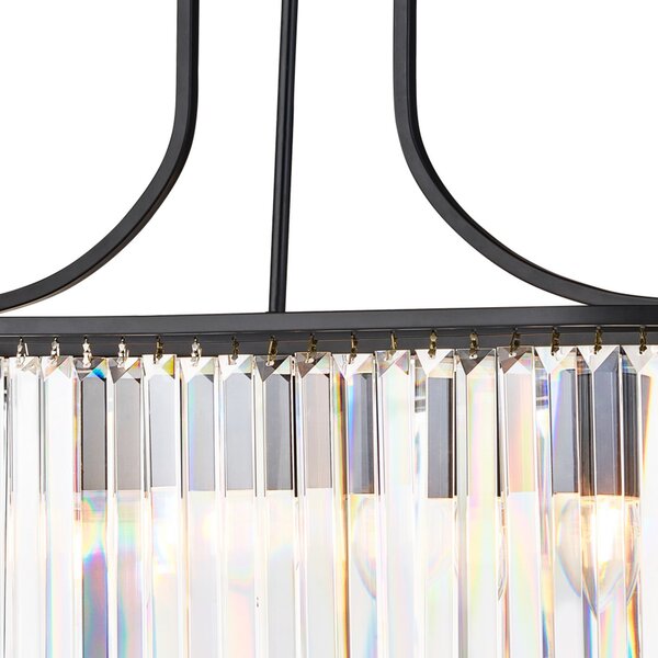 Searchlight Lampă suspendată Victoria, negru, sticlă de cristal, 78 cm, E27, reglabil, Negru, Camera de zi / sufragerie, Sticlă, Vintage
