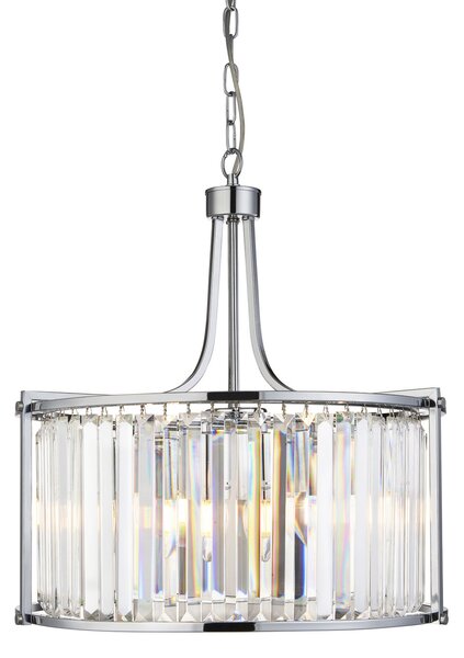 Searchlight Lampă suspendată Victoria, cromată, sticlă de cristal, 50 cm, E27, reglabil, Metalic, Camera de zi / sufragerie, Sticlă, Vintage