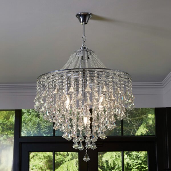 Searchlight Candelabru Dorchester, sticlă de cristal, 5 becuri, Ø 64 cm, E14, reglabil, Metalic, Camera de zi / sufragerie, Sticlă, Antichitate, Candelabru