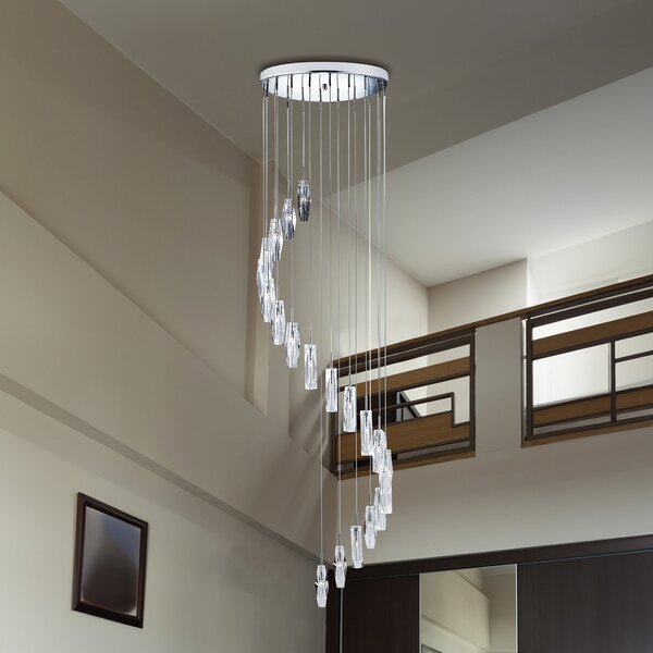Searchlight Lampă suspendată Sculptured Ice, 9 becuri, crom/limpede, sticlă, G4, Transparent, Camera de zi / sufragerie, Sticlă, Modern