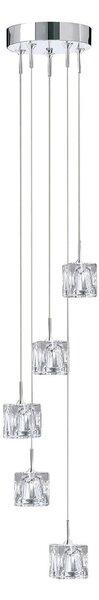 Searchlight Lampă suspendată Ice Cube LED, 5 becuri, crom, sticlă de cristal, Transparent, Camera de zi / sufragerie, Sticlă, Modern