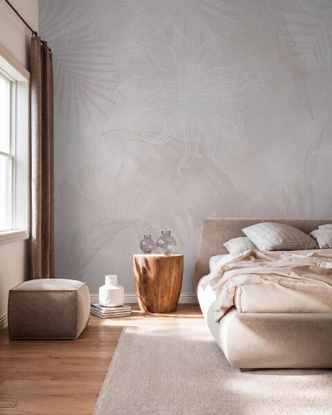 Tapet Frunze tropicale cu efect grunge, cu o nuanță roz, Fototapet Natură, w02737v4 : Uwalls.ro