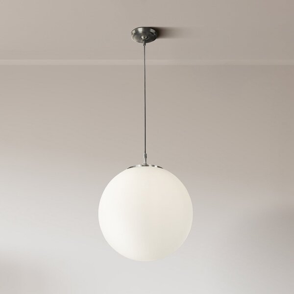 Searchlight Lampă suspendată Atom, alb opal, sticlă, Ø 30 cm, E27, reglabil, Alb, Camera de zi / sufragerie, Sticlă, Modern