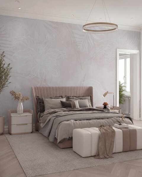 Tapet Frunze tropicale cu efect grunge, cu o nuanță roz, Fototapet Natură, w02737v4 : Uwalls.ro