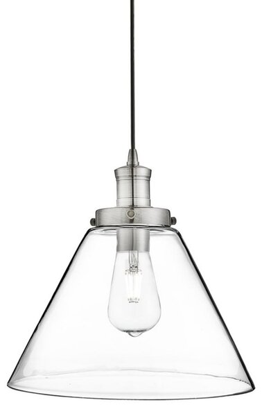 Searchlight Lampă suspendată Piramidă, argintiu/limpede, sticlă, Ø 29 cm, E27, reglabil, Transparent, Camera de zi / sufragerie, Sticlă, Vintage