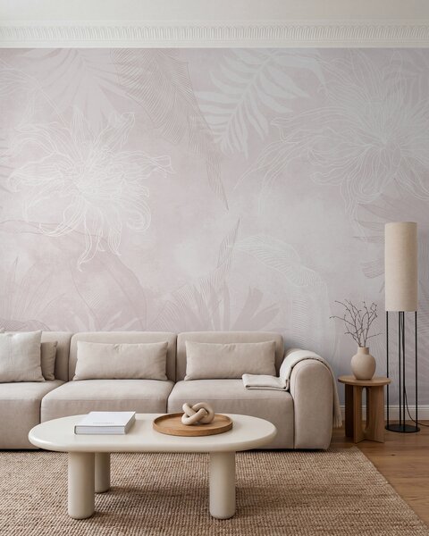 Tapet Frunze tropicale cu efect grunge, cu o nuanță roz, Fototapet Natură, w02737v4 : Uwalls.ro