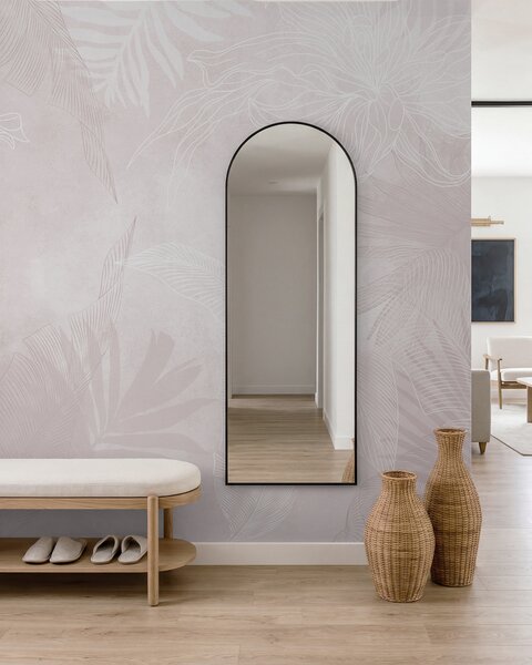 Tapet Frunze tropicale cu efect grunge, cu o nuanță roz, Fototapet Natură, w02737v4 : Uwalls.ro