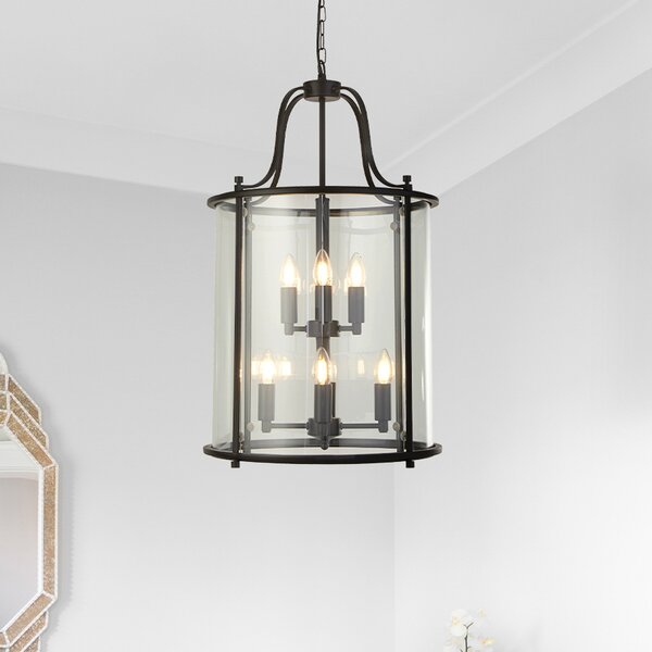 Searchlight Lampă suspendată Lantern Grande, negru/chiar, sticlă, E14, reglabil, Negru, Camera de zi / sufragerie, Metal, Modern