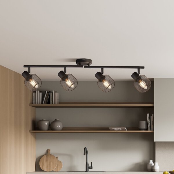 Searchlight Spot de plafon Meshy, negru, metal, 4 becuri, E14, 79 cm, reglabil, Negru, Camera de zi / sufragerie, Metal, Modern