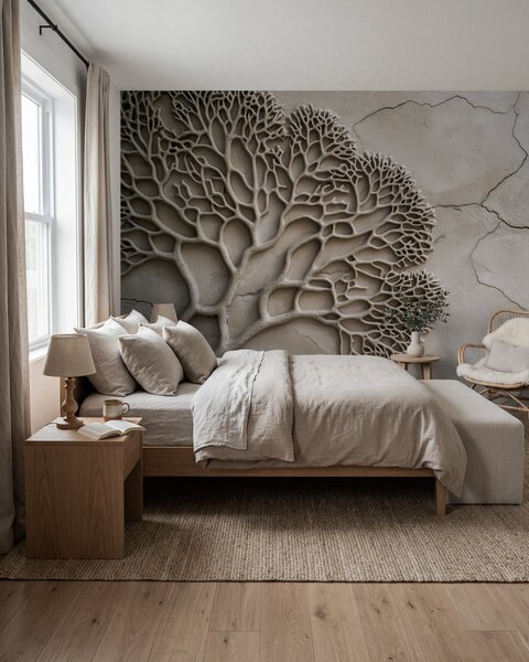 Tapet Wallpaper în stil de relief cu lemn și fisuri, Fototapet Natură, w02908 : Uwalls.ro