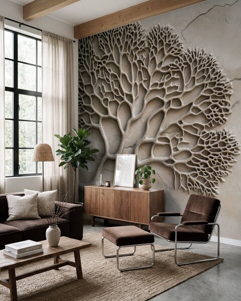 Tapet Wallpaper în stil de relief cu lemn și fisuri, Fototapet Natură, w02908 : Uwalls.ro