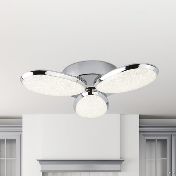 Searchlight Plafonieră Lori LED, 3 becuri, Ø 44 cm, crom / mat, sticlă, Metalic, Camera de zi / sufragerie, Sticlă, Modern