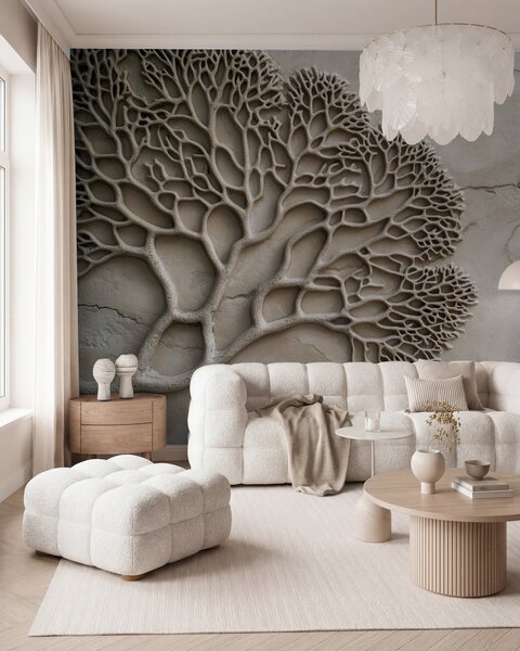 Tapet Wallpaper în stil de relief cu lemn și fisuri, Fototapet Natură, w02908 : Uwalls.ro
