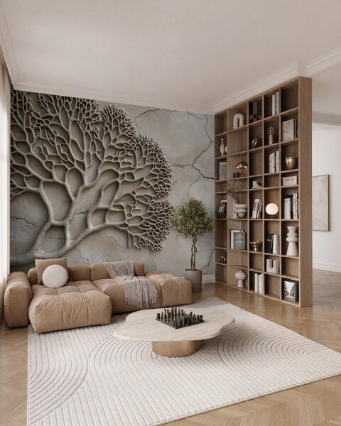 Tapet Wallpaper în stil de relief cu lemn și fisuri, Fototapet Natură, w02908 : Uwalls.ro