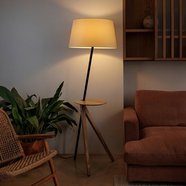 FARO BARCELONA Lampadar Treewood, cenușă/bej, țesătură/lemn, înălțime 175 cm, Lemn, Camera de zi / sufragerie, Hârtie / Carton, Modern, Tripod