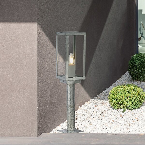 Searchlight Box II lampă cu soclu, 50 cm înălțime, argintiu/negru, sticlă, IP44, reglabil, Gri, Metal, Antichitate