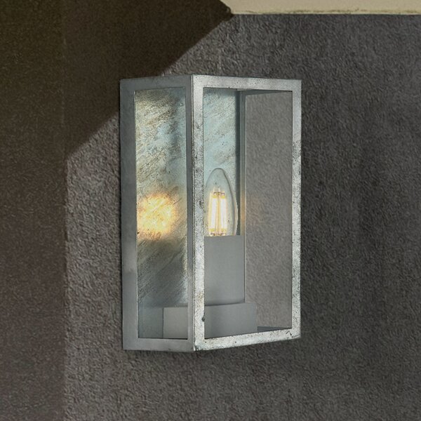 Searchlight Aplică de exterior Box II, argintiu, sticlă, E27, IP44, reglabil, Gri, Metal, Antichitate