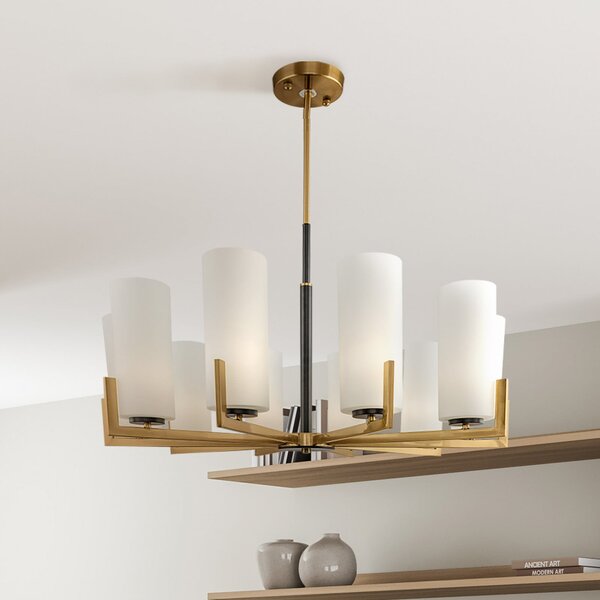 Maytoni candelabru Fortano, 10 becuri, sticlă, E27, reglabil, Auriu / Alamă, Camera de zi / sufragerie, Metal