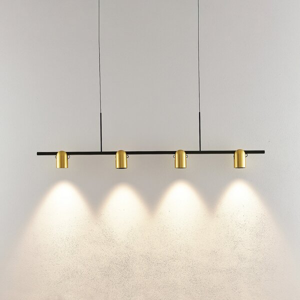 Molto Luce Lampă suspendată Nuun PD, negru/galben, aluminiu, 4 becuri., reglabil, Negru, Camera de zi / sufragerie, Aluminiu, Modern