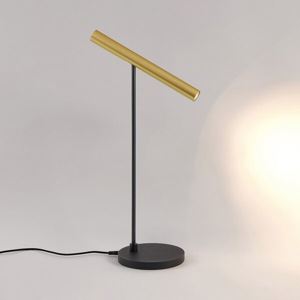 Molto Luce LED lampă de masă Meyjo T, negru / aur, aluminiu, reglabil, Negru, Camera de zi / sufragerie, Aluminiu, Modern