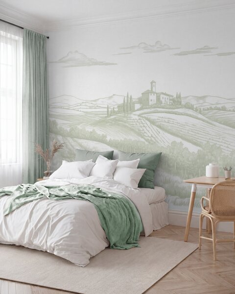 Tapet Toscana peisaje, Italia, podgorii, natura, castel vechi, culori verzi, Fototapet Provence, w03349v2 : Uwalls.ro