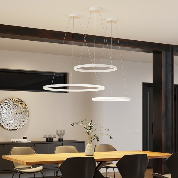 Molto Luce Lampă suspendată LED Perfora, albă, Ø 60 cm, aluminiu, reglabil, Alb, Camera de zi / sufragerie, Aluminiu, Modern