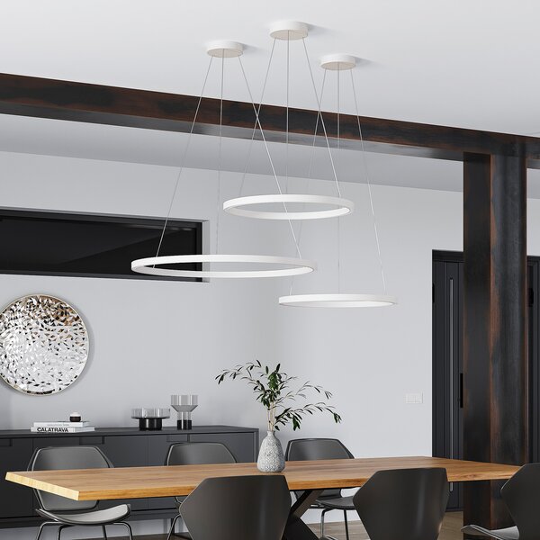 Molto Luce Lampă suspendată LED Perfora, albă, Ø 60 cm, aluminiu, reglabil, Alb, Camera de zi / sufragerie, Aluminiu, Modern