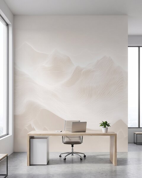 Tapet Munti abstracți, cu forme ondulate, într-o paletă de culori bej, în stil minimalist, Fototapet Abstract, w09713 : Uwalls.ro