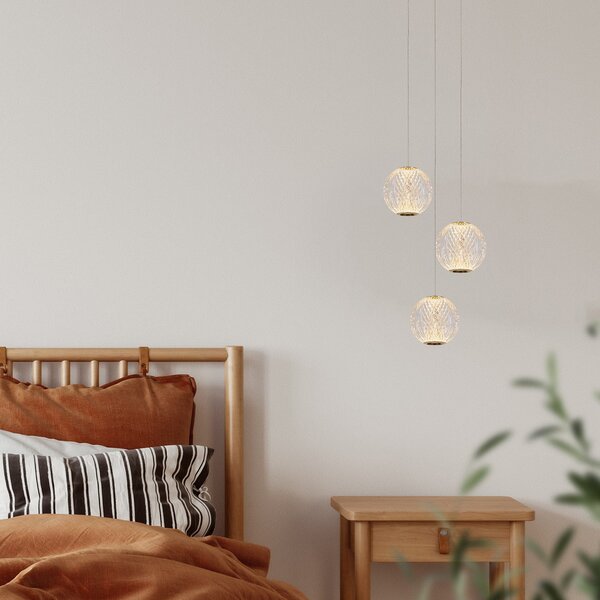 Lucide Cintra Lampă suspendată cu LED, Ø 25 cm, transparentă / aurie, acrilic, reglabil, Transparent, Camera de zi / sufragerie, Plastic